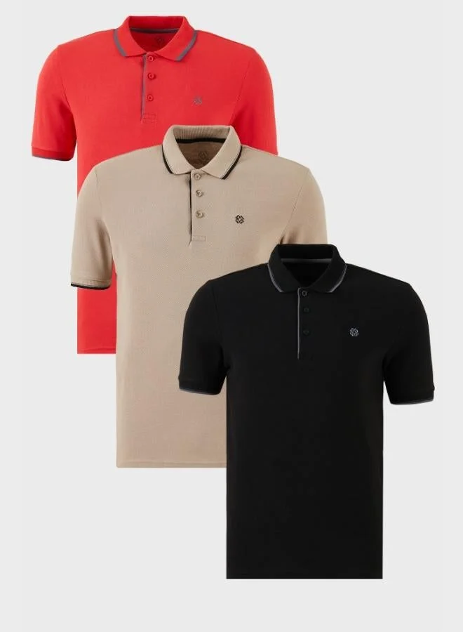 بوراتي تيشيرت رجالي بولو قطن سليم فيت مخطط من بوراتي عبوة من  قطع